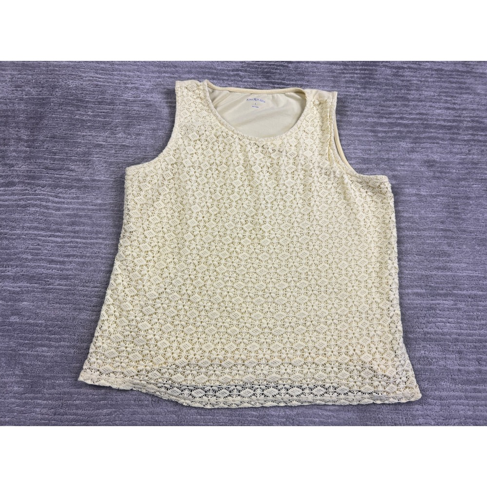 Kim Rogers Tank Top Womens L Yellow Lace Overlay Sleeveless Crew Neck 30464